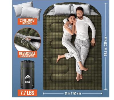 China Saco de dormir doble con capucha material de revestimiento de poliflanel cepillado y bolsa de almacenamiento de compresión en venta