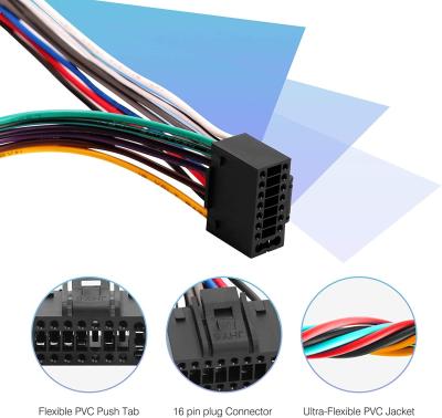 China 18AWG 4 Speaker 16 Pin Car Stereo Connector Electrical Wiring Harness for sale