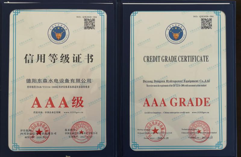 rating certificate - Deyang Dongsen Hydropower Equipment Co., Ltd.