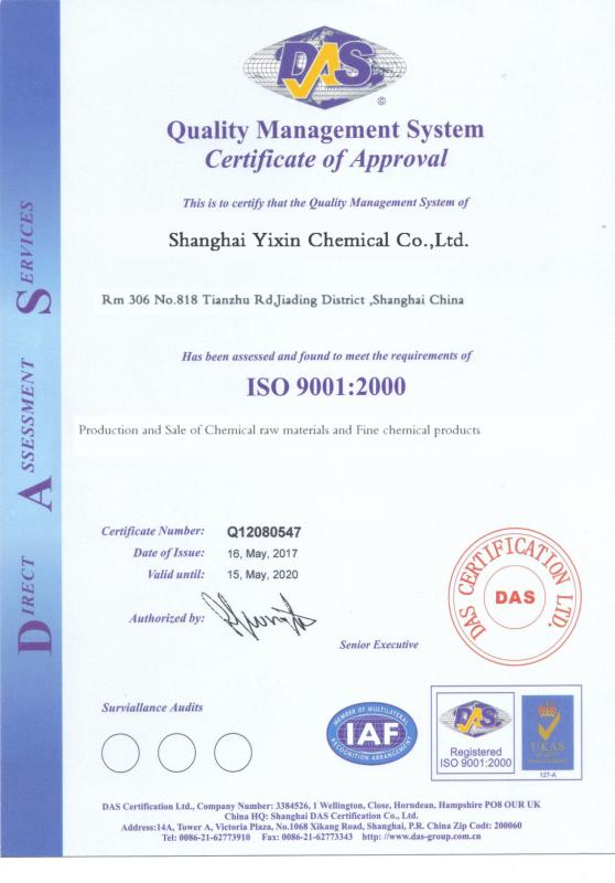 ISO9001 certificate - Shanghai Yixin Chemical Co., Ltd.