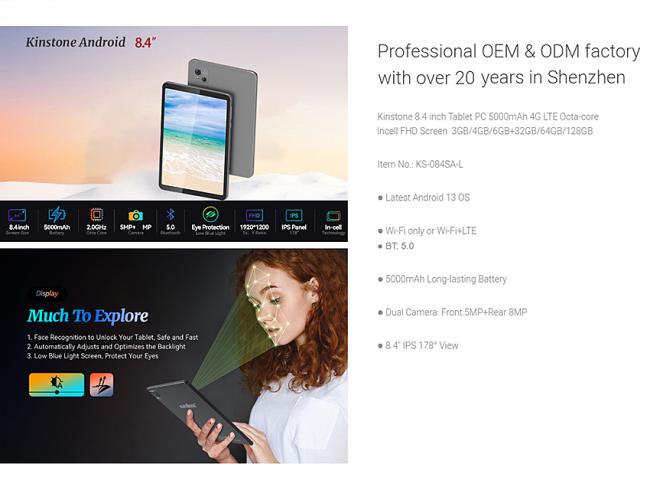 8.4 inch Kinstone T616 Octa-core 2.0Ghz Tablet PC FHD 1200*1920 In-cell ...