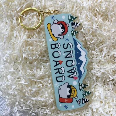China CMYK Color Resin Glitter Keychain CNC Cutting 3.5cm*5cm Size for sale