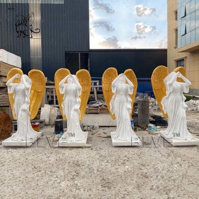 China White Marble Victory Angel Statue Blow The Horn Life Size Garden Stone Greek Sculpture Outdoor Decoration en venta