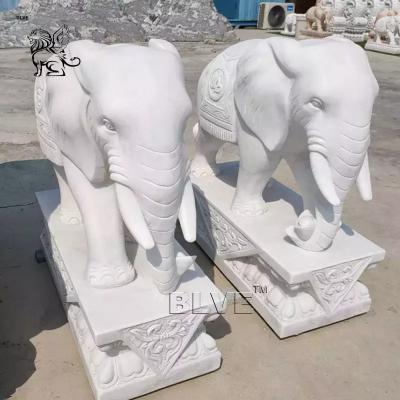 China Marble Elephant Statue White Stone Garden Sculpture Life Size Animal Decor Outdoor Handcarved en venta
