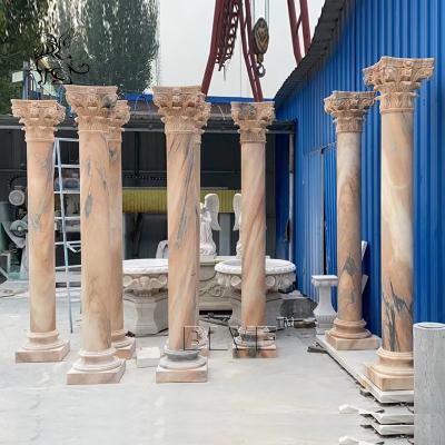 China Sunset Red Marble Columns Natural Stone Pillar Design House Decorative Outdoor Modern for sale