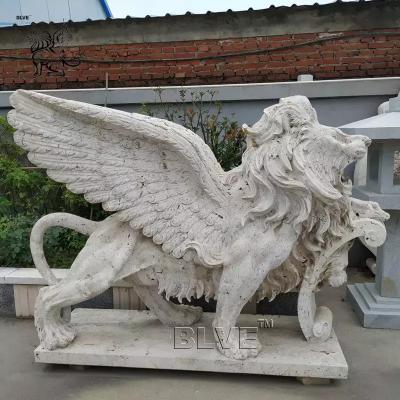 China Natural Stone Garden Winged Lions Marble Lion Sculpture Statues Life Size Decoration Outdoor en venta