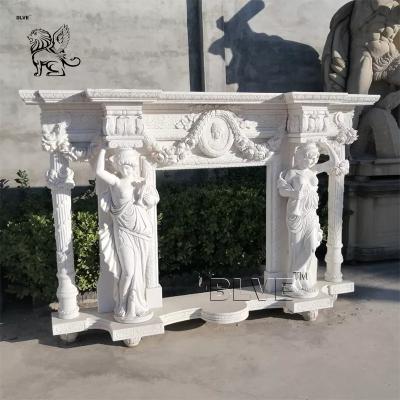 China Marble Fireplace Natural Stone White Women Statues Roman Column Hand Carved Elegant European Style en venta