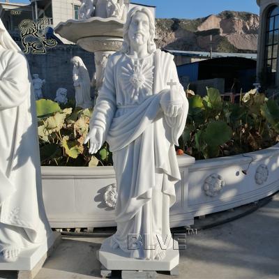 China Sacred Heart Jesus Statue Marble Sculpture Life Size Catholic Religious Carving Stone White Church Outdoor for sale
