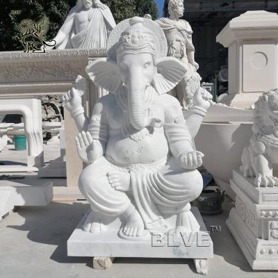 China Lord Ganesh Statues Marble Sculpture Life Size Hindu God Garden Statue White Stone Carving Indian Religions for sale