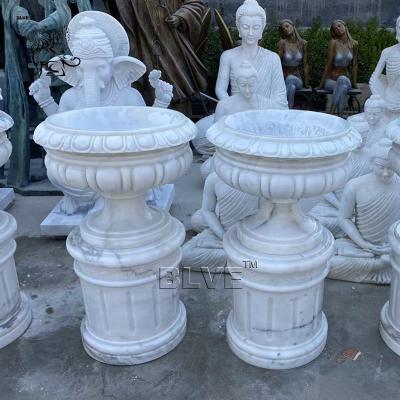 China White Marble Garden Flowerpot Natural Stone Round Pots Large Modern Design European Outdoor Wholesale en venta