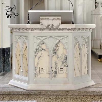 China White Marble Altar Table Hand Carved Classical Religious Large Home Decoration Church en venta