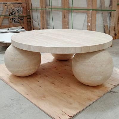 China Natural Stone Round Coffee Table Marble Creative Art Table Set European Style Home Decoration for sale