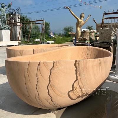 China Marble Wood Texture Bathtub Solid Surface Natural Stone Granite Free Standing Bath Tub Luxurious for sale