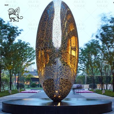 China Stainless Steel Light Sculpture Contemporary Metal Oval Shiny Garden Statues Modern Public Art Large Outdoor en venta