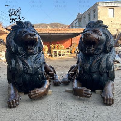 China Estatuas de león de bronce de bronce tamaño natural entrada de metal animales grandes esculturas decoración al aire libre personalizada en venta