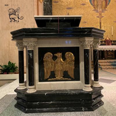 China Black Marble Pope Pulpit Table Natural Stone Religious Church Altar Podium Western Style Divine for sale