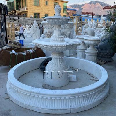 China White Natural Stone Marble 3 Tier Water Fountain Limestone Outdoor Garden Decoration French Style en venta