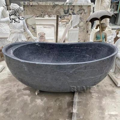 China Marble Bath Tubs Freestanding hotel Black Natural Stone Bathtub Luxury High Polishing Hand Carved for sale