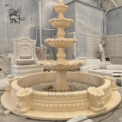 China Marble Modern Fountain Egypt Beige Three Tier Garden Fountains Natural Stone Carving Outdoor Decoration en venta