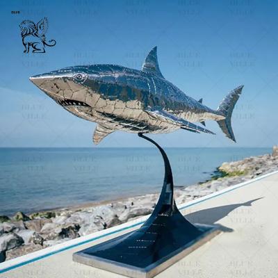 China Stainless Steel Shark Sculpture Art Large Marine Animal Metal Statue Modern Sea Decoration Outdoor en venta