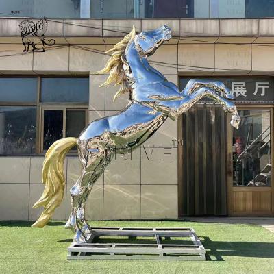 China Stainless Steel Horse Statue Sculptures hotel lobby Life Size Animal Metal Sculpture Art Mirror Polished Outdoor Garden en venta