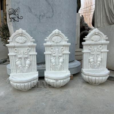 China Marble Church Baptismal Font Catholic Holy Water Font Wall Hanging Fountain White Stone Handcarved for sale