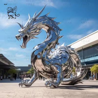 China Escultura de dragón de acero inoxidable Metal pulido Estatua de loong chino exterior Decorativo tamaño personalizado en venta