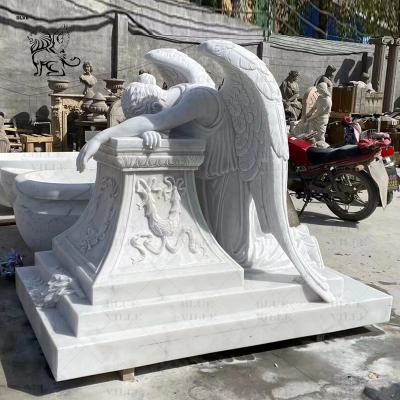 China Marble Life Size Weeping Angel Statues Tombstone Monuments Cemetery Headstone Stone Carving Modern for sale