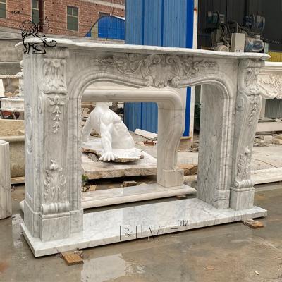 China Luxury Marble Fireplace Modern Fireplace Surround Stone Mantel Villa Home European Style Decorative Large for sale