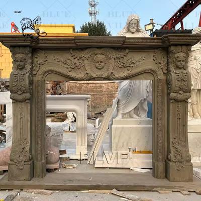 China Antique Marble Fireplace Surrounding Large Freestanding Fireplace Mantle Home Decoration Indoor European Custom for sale