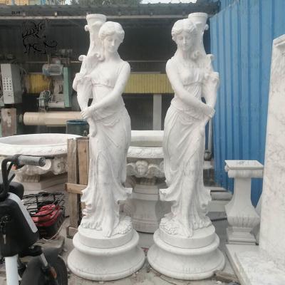 China Marble Life Size Women Statues Lamp Stone Carvings Lady Sculptures Lighting Garden Home Decoration Luxury en venta