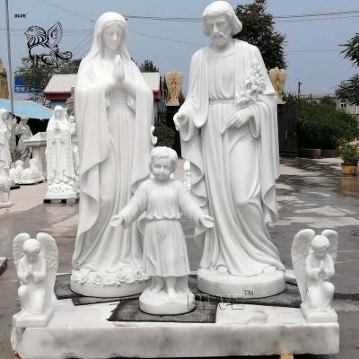 China Marble Holy Family Statues Catholic Religious Natural Stone Hand Carving Church Decor for sale