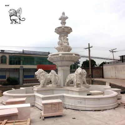 China Marble Lion Water Fountain Statue Large Garden Fountain Outdoor Decoration for sale