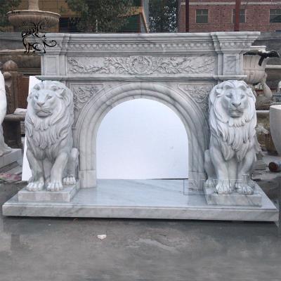 China Marble Lion Sculpture Stone Modern Garden Decoration Hand-carved White Life Size for sale