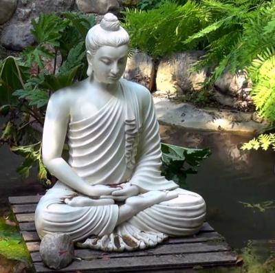 China Marble Sitting Buddha Statue White Life Size Stone Hand Carving Garden Decoration for sale