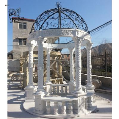 China Marble Gazebo White Garden Stone Roman Relief Columns Hand Carved With Iron Dorm for sale