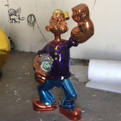 China Jeff Koons Popeye Sculpture Color Polished Mirror Stainless Steel Cartoon Art Life Size for sale