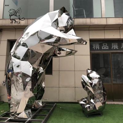 China Stainless Steel Bear Sculpture Mother And Son Geometric Polished Modern Large Outdoor Metal for sale