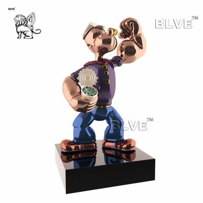 China Life Size Jeff Koons Sculpture Mirror Polished Stainless Steel Popeye Cartoon Art for sale