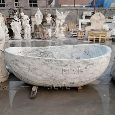 China Freestanding Marble Bathtub Natural Stone Carrara Hand Carving for sale