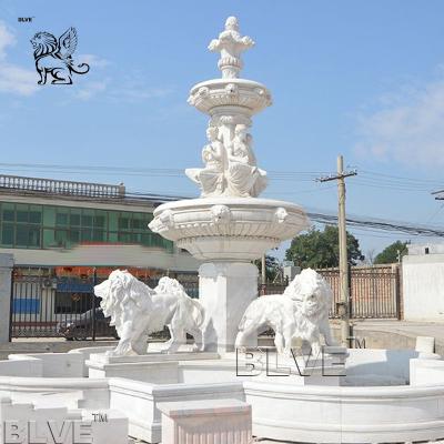 China large garden marble lion fountain natural stone handmade woman statue customized for sale