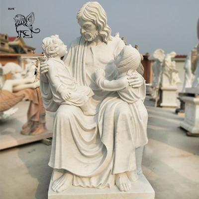 China White Marble God Jesus And Children Statue Life Size Religious Church Decor for sale