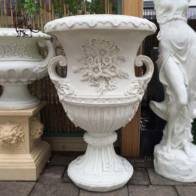 China Large Marble Flowerpots Garden Decoration Hand-carved European Style for sale