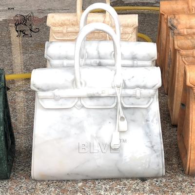 China White Carrara Marble bag Sculpture Natural Stone Famous Brand Bag Morden Art Home Decor for sale