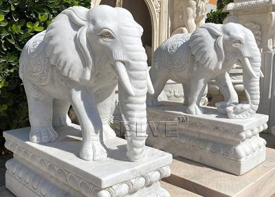 China White Marble Elephant Statues Life Size Animal Sculpture Natural Stone Garden Decoration for sale