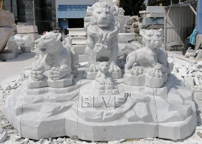 China Lion Family Sculpture Marble Lions Statues White Stone Large Animals Garden Decoration for sale