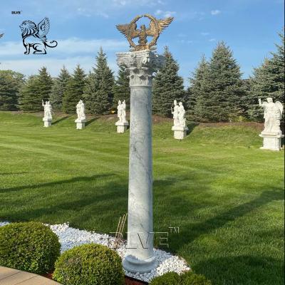 China White Marble Column Stone Roman Columns Garden Decoration Hand Carved for sale