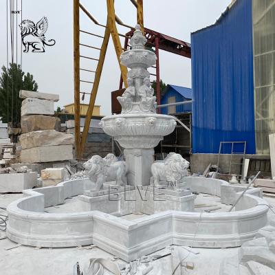 China Modern Water Fountains Marble Lions Fountain Large Stone Carving Garden Decoration for sale