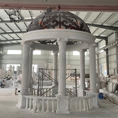 China BLVE White Marble Garden Gazebo Natural Stone Pavilion Big Classic Hand Carved Outdoor for sale