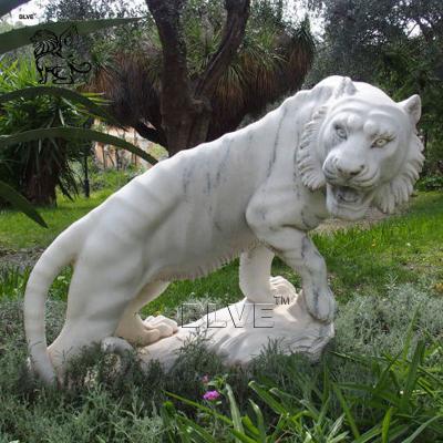 China BLVE White Marble Tiger Statue Life Size Garden Stone Animal Sculpture Handcarved Outdoor Decoration for sale